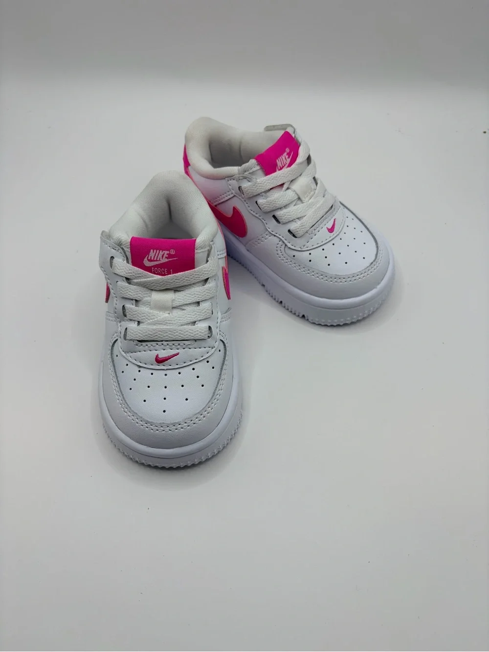 Nike Kids White Sneakers with Hot Pink Swoosh